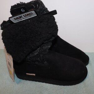 Muk Luks Black Suede Knit Foldover Tie Boots Women's Size 6